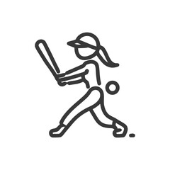 Minimalist Line Art Icon of Female Softball Player Batting with Ball