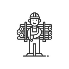 Fototapeta premium Professional Logger with Safety Helmet Carrying Wood, Line Art Illustration