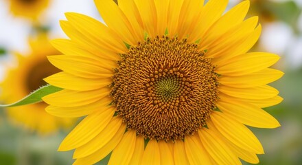 Close-up of vibrant yellow sunflower bloom in full detail against soft background