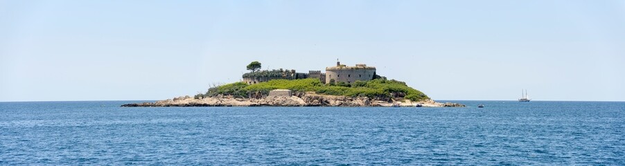 Panoramic view towards east side of Mamula islet, Montenegro.