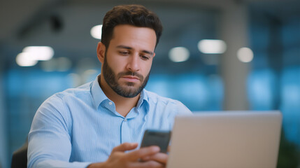 Young Latin Businessman Taking a Break at His Modern Office Desk