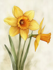 Fototapeta premium Watercolor daffodils for printing on any surface.