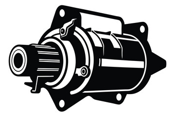 Black and White Automotive Starter Motor Illustration Showing Component Details and Mounting Holes