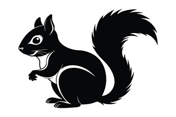 Stylized Black Squirrel Illustration Standing Tall with Bushy Tail and Paws Raised Slightly