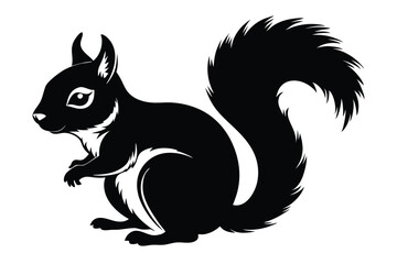 Elegant black squirrel silhouette graphic design element with fluffy tail and outlined details