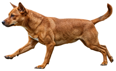 active brown dog running and walking with energy and focus