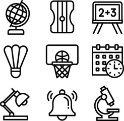 Back to school vector icon set featuring education sports science tools for learning and growth in academic environments