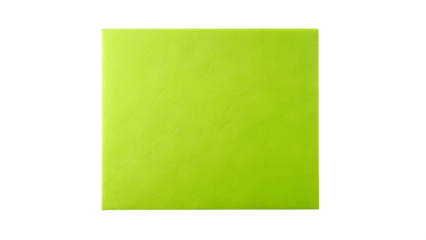 Photo of a simple flat square sheet of bright lime green paper or cardstock offering clean copy space against a stark transparent background
