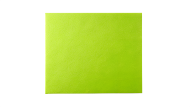 Photo of a simple flat square sheet of bright lime green paper or cardstock offering clean copy space against a stark transparent background