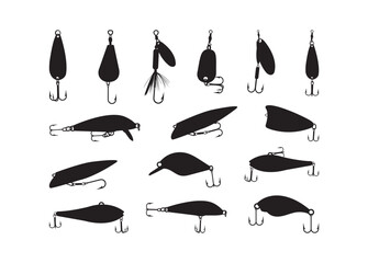 Fishing Lures vector bundle, Fishing Lures clipart, Fishing Lures silhouette.	
