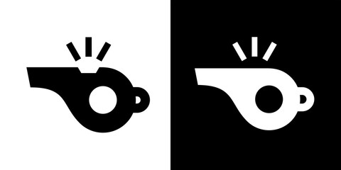 Referee whistle icon. Symbol of sport, match or championship. Referee whistle, attribute of sports referee or violation of game rules. For playing football or hockey, volleyball. Raster icon.