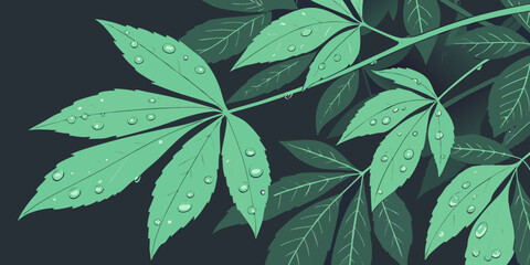 green leaves on black background