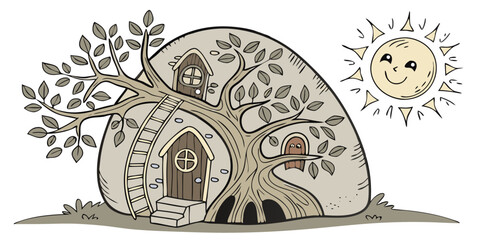 hand drawn vector illustration of an owl in a tree