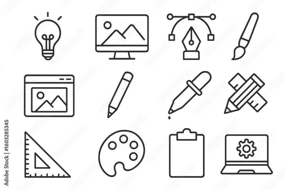 Fototapete graphic design and art tools line icon set. collection of simple outline symbols for the creative pr