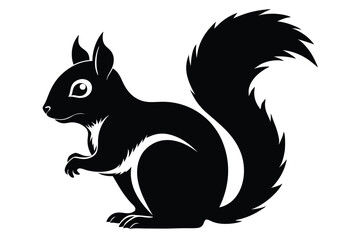 Black Silhouette of a Squirrel Standing on Hind Legs with Bushy Tail Design