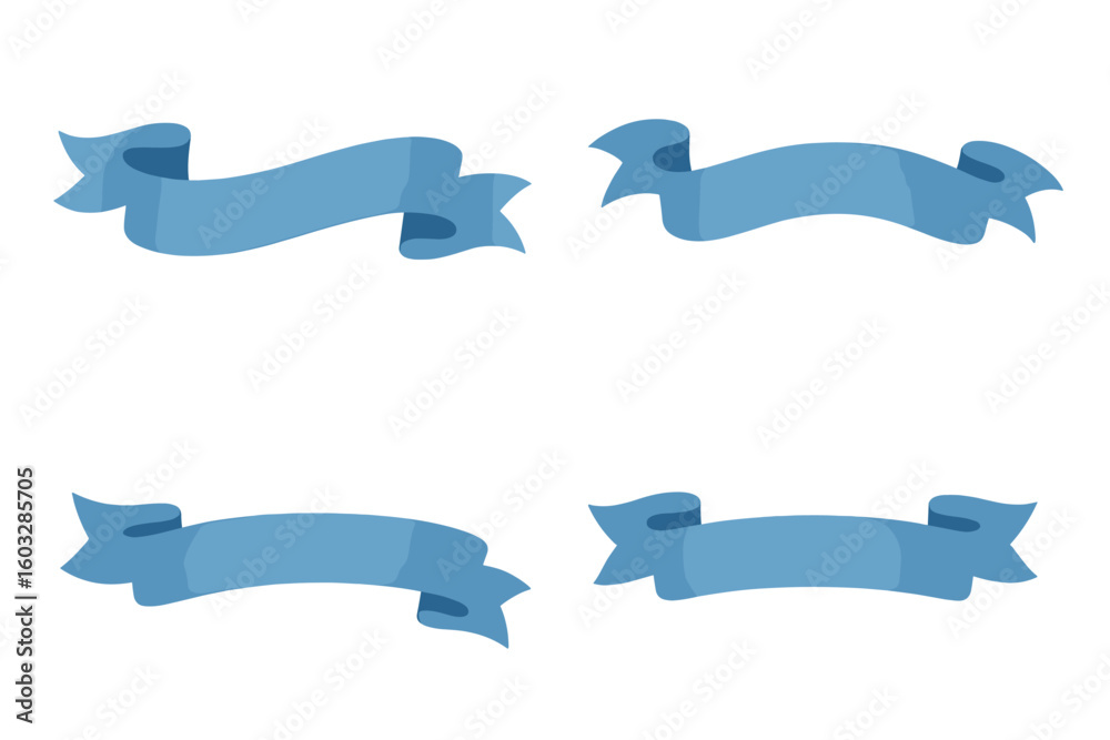 Fototapete blue ribbon banner vector illustration set. collection of decorative vintage scroll banners for text