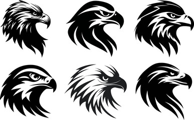 Black and White eagle Head icon set– Minimalist Line Art Vector Illustration for Logo or Print Design