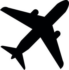 Black airplane vector silhouette on transparent background, aviation or travel icon for maps, infographics, logos, and flight design