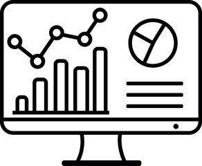 Data analytics dashboard vector icon with bar chart, pie diagram and line graph on computer screen, business statistics and report design illustration