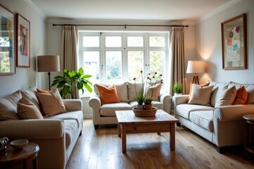 Fototapeta premium Capturing the Chaos: A Cozy Living Room Overwhelmed with Oversized Furniture