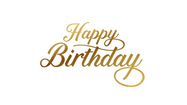 Elegant golden 'Happy Birthday' script with shimmering confetti on a dark background