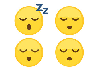 Fototapeta premium Sleep Emoji Faces Collection. Cute Yawning and Sleeping Smileys Set. Drowsy Face Expression. Tired Emoji with Closed Eyes, Open Mouth, Zzz Symbol. Sleep Concept. Isolated Vector Clip Art
