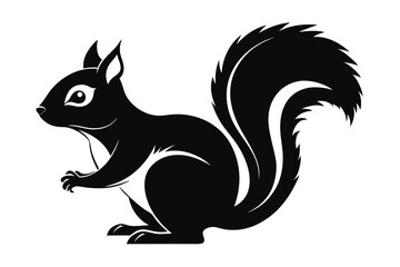 Stylized Black Squirrel Silhouette with Bushy Tail, Vector Art Illustration