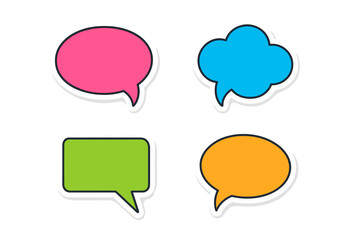 Colorful sticker speech bubbles vector illustration. Set of empty chat box. Dialogue balloon for communication, message, comment, quote. Talk bubble, thought cloud design.
