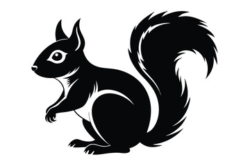 Black Squirrel Silhouette with Bushy Tail and Defined Details Vector Illustration