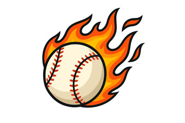 Flaming baseball vector illustration. Burning ball with fire flames for sport logo or team mascot design. Fastball concept for competition, championship, or game. Hot speed.
