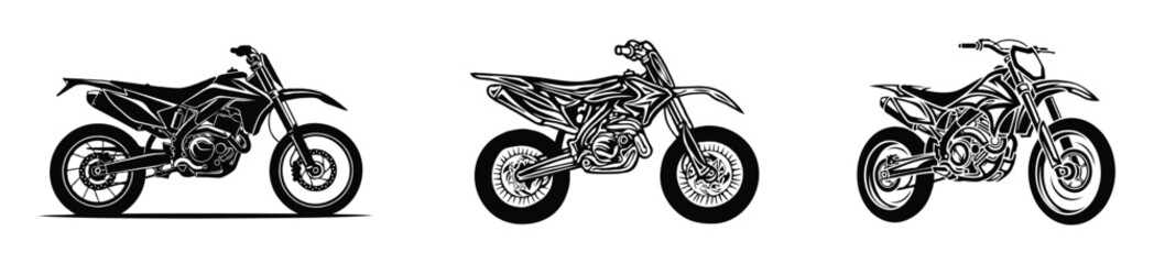 Obraz premium A collection of ten diverse motorbike illustrations featuring various styles and colors for design projects