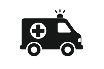 Ambulance icon vector. Emergency medical vehicle symbol. Hospital transport for patient care. Health care rescue service pictogram. First aid car silhouette isolated. Simple glyph.
