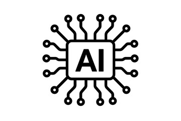 Artificial intelligence AI icon. Technology chip processor. Digital brain, machine learning, neural network concept. Future tech vector logo. Circuit board data processing.