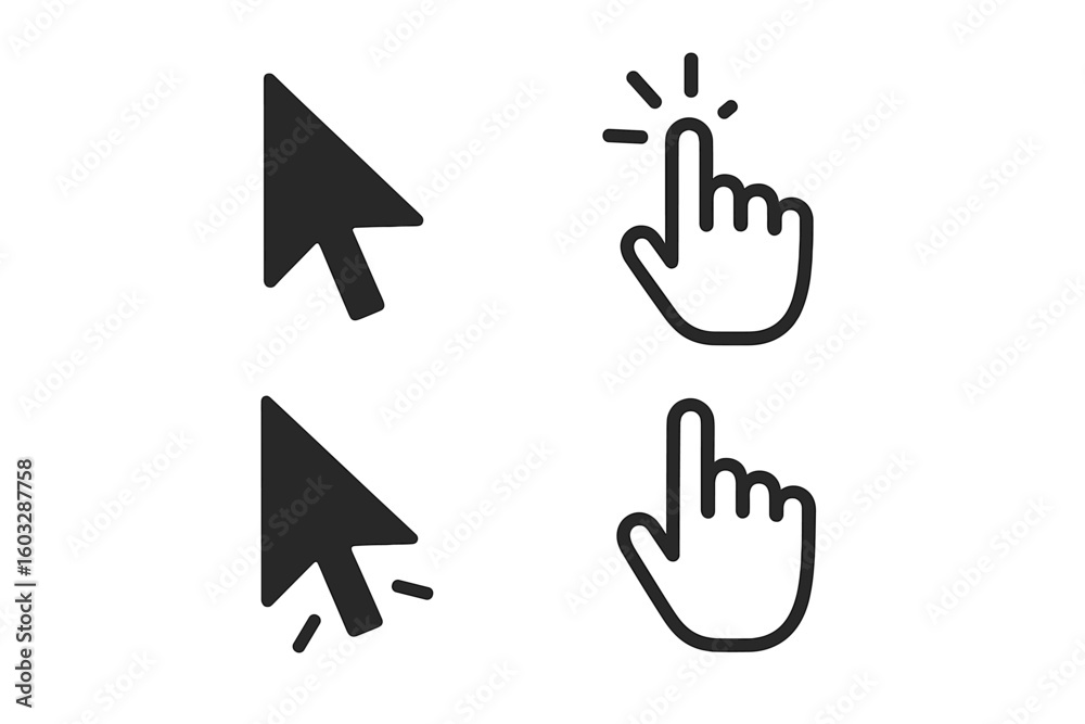 Fototapete cursor icon set with hand and arrow pointers. mouse click symbol for web and computer navigation. us