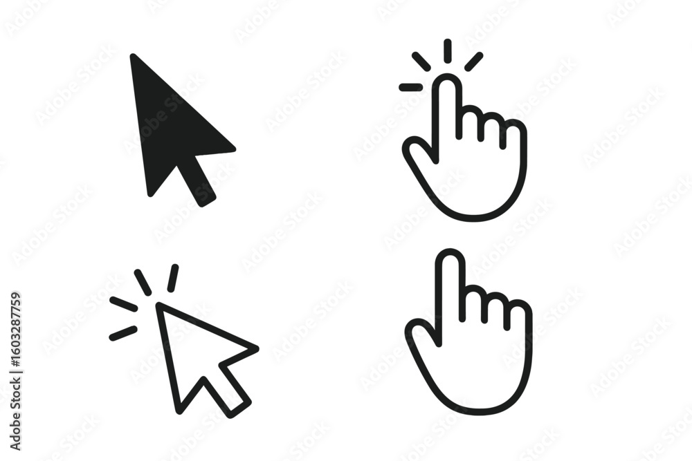 Fototapete cursor icon set. hand and arrow pointer. mouse click symbol collection. web design ui ux element. ve
