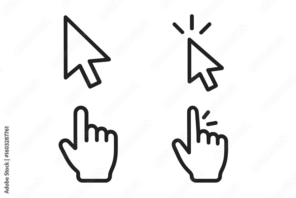 Fototapete cursor icon set with arrow and hand pointer symbols. vector illustration for computer mouse click, u