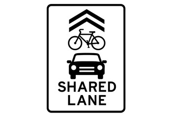 Vector illustration of bike and car shared lane sign, traffic safety symbol, urban road marking, bicycle and vehicle lane sharing concept, transparent PNG graphic for transportation design