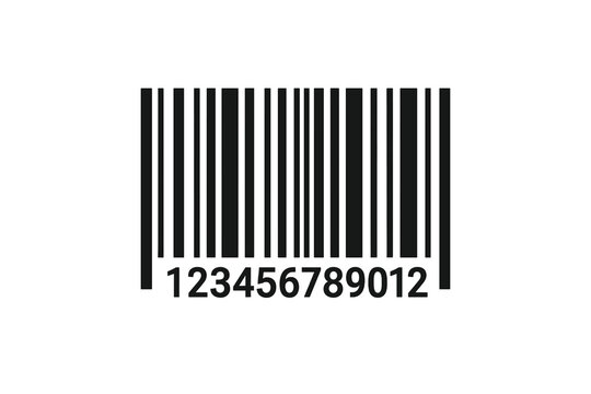 Barcode vector icon for product identification and tracking. Simple bar code with numbers for scanning. Universal tag for price, sale, and logistics. Digital data symbol.