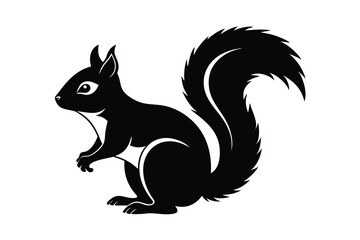 Silhouette of a Squirrel with Fluffy Tail Standing on Two Legs