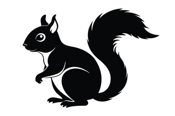 Black Silhouette of a Squirrel Standing with Bushy Tail and Small Ears