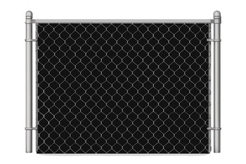 Realistic Metallic Chain Link Fence, Isolated Mesh Texture on Black Background, Transparent Vector Illustration, Industrial Barrier Design, Security Concept, Editable Fence Graphic Element
