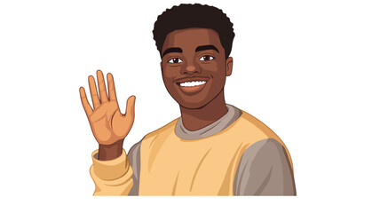 Cheerful Black Man Gesturing Hi with Waving Hand