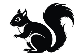 Black Silhouette Illustration of a Squirrel with Bushy Tail Standing Sideways Facing Left
