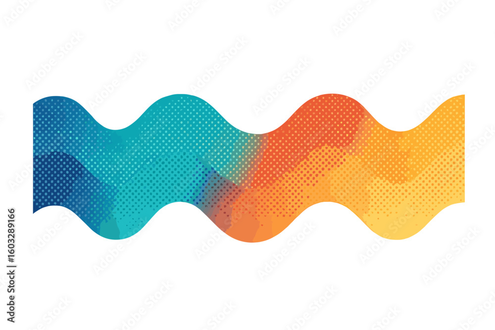 Wall mural abstract vibrant halftone gradient wave banner vector. multicolor dotted wavy ribbon with fluid curv