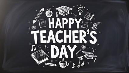 Happy teachers day celebration with school supplies and graduation cap illustration