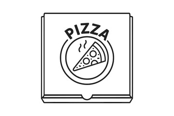 Pizza Box Mockup Isolated Vector Illustration, Restaurant Delivery Packaging, Hot Fresh Italian Pizza Slice Logo, Minimal Line Art, Takeaway Food Container Design Template, Fast Food Branding