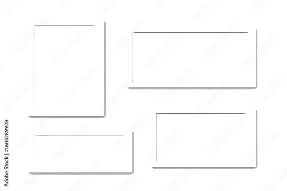 Fototapete Realistic white photo frame set with shadow. Empty picture frames collection mockup for wall gallery decor. Modern minimal blank border for portfolio or presentation.