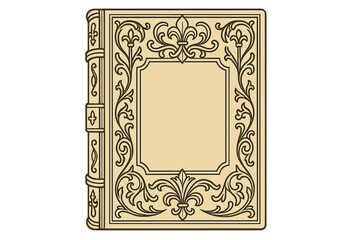 Intricate Vintage Book Cover Vector Illustration with Ornate Border, Blank Center, Embossed Gold, Decorative Flourishes, Classic Antique Design, Isolated on Transparent Background