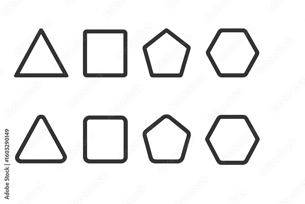 Poster geometric shapes icon set. basic minimalist outline collection with rounded and sharp corners. trian