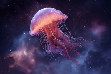 Fototapeta premium Glowing jellyfish in a starry galaxy